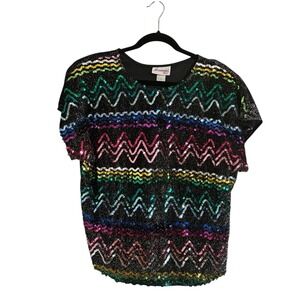 Joanna Plus Colorful Sequin Pullover Top Womens Size 20W Black Purple Maximalism